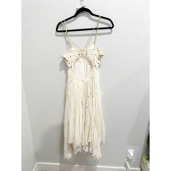 Free People Womens Studded Lace Party Dress Cut Out Back Strappy Cream Size XS - Picture 3 of 6